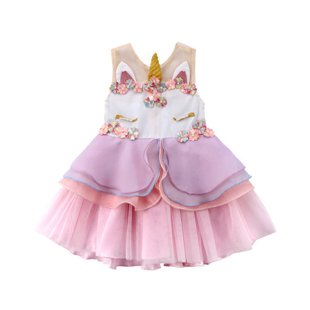 Cute Toddler Baby Girl Dresses Sleeveless Ruffle Unicorn Dress Princess Party Tulle Tutu Dress Sundress Kids Dress