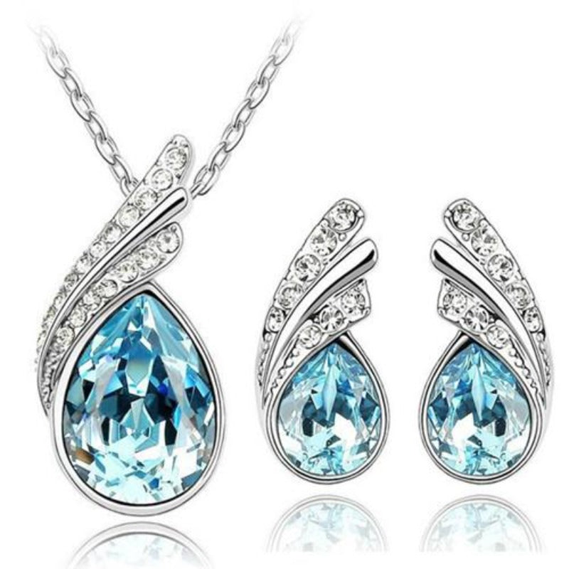 bridal Jewelry set  Austrian Crystal fashion leaf tear feather Water drop pendant necklace earrings jewelry sets