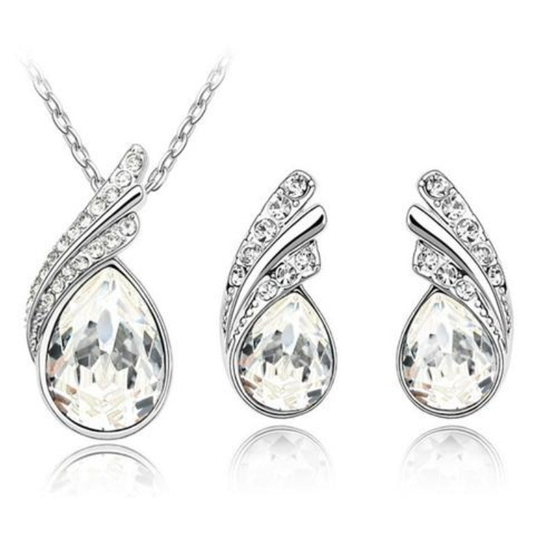 bridal Jewelry set  Austrian Crystal fashion leaf tear feather Water drop pendant necklace earrings jewelry sets