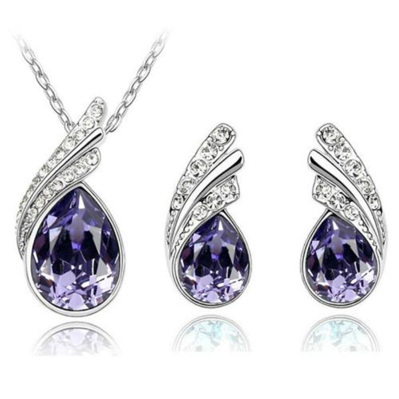 bridal Jewelry set  Austrian Crystal fashion leaf tear feather Water drop pendant necklace earrings jewelry sets