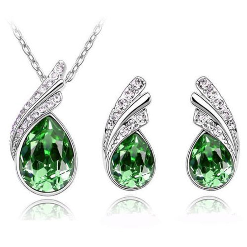 bridal Jewelry set  Austrian Crystal fashion leaf tear feather Water drop pendant necklace earrings jewelry sets