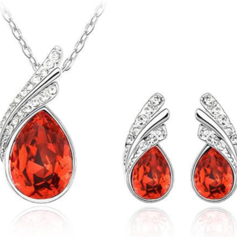 bridal Jewelry set  Austrian Crystal fashion leaf tear feather Water drop pendant necklace earrings jewelry sets