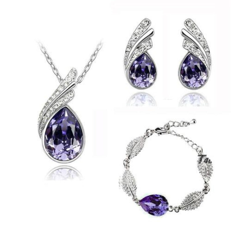 bridal Jewelry set  Austrian Crystal fashion leaf tear feather Water drop pendant necklace earrings jewelry sets