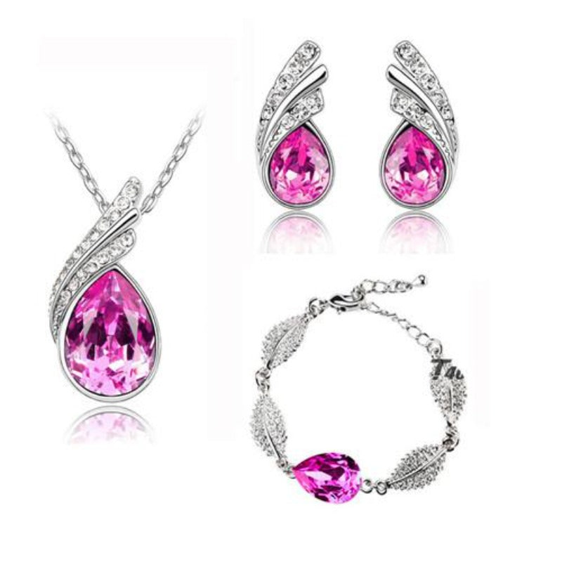 bridal Jewelry set  Austrian Crystal fashion leaf tear feather Water drop pendant necklace earrings jewelry sets