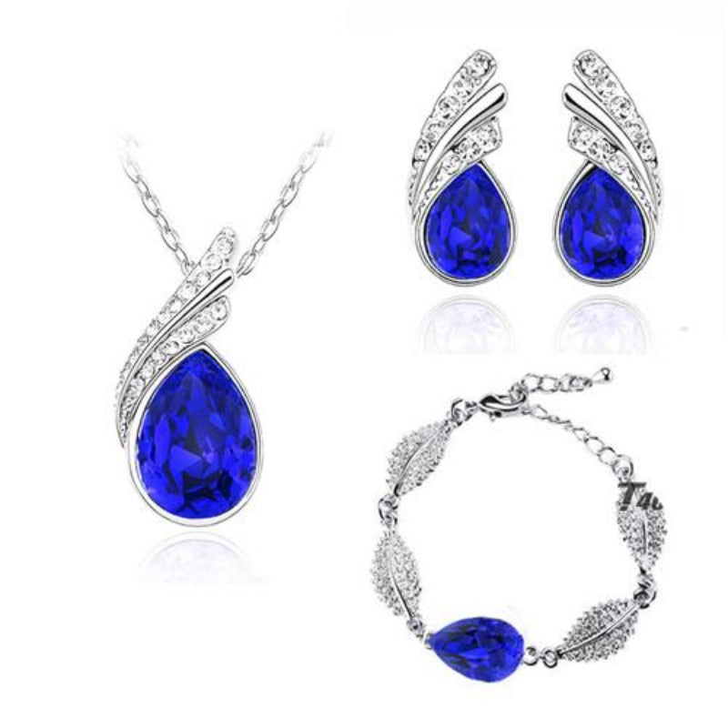 bridal Jewelry set  Austrian Crystal fashion leaf tear feather Water drop pendant necklace earrings jewelry sets