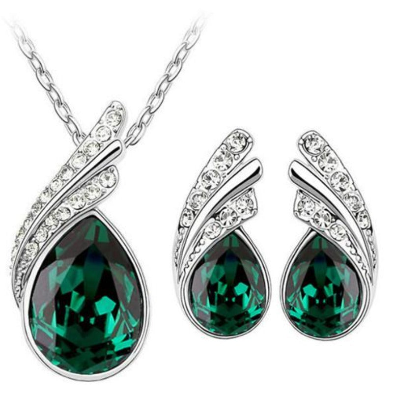 bridal Jewelry set  Austrian Crystal fashion leaf tear feather Water drop pendant necklace earrings jewelry sets