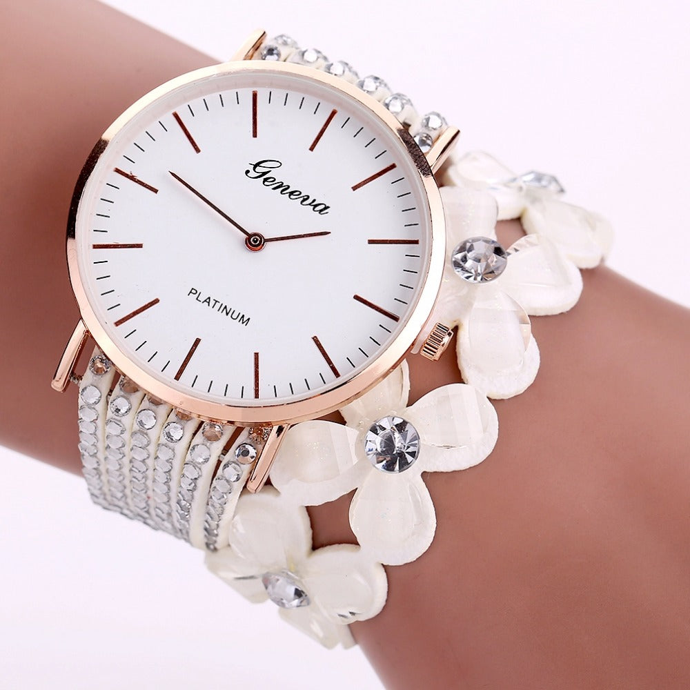 Women's Elegant Casual Crystal Floral Bracelet & Wrist Watch