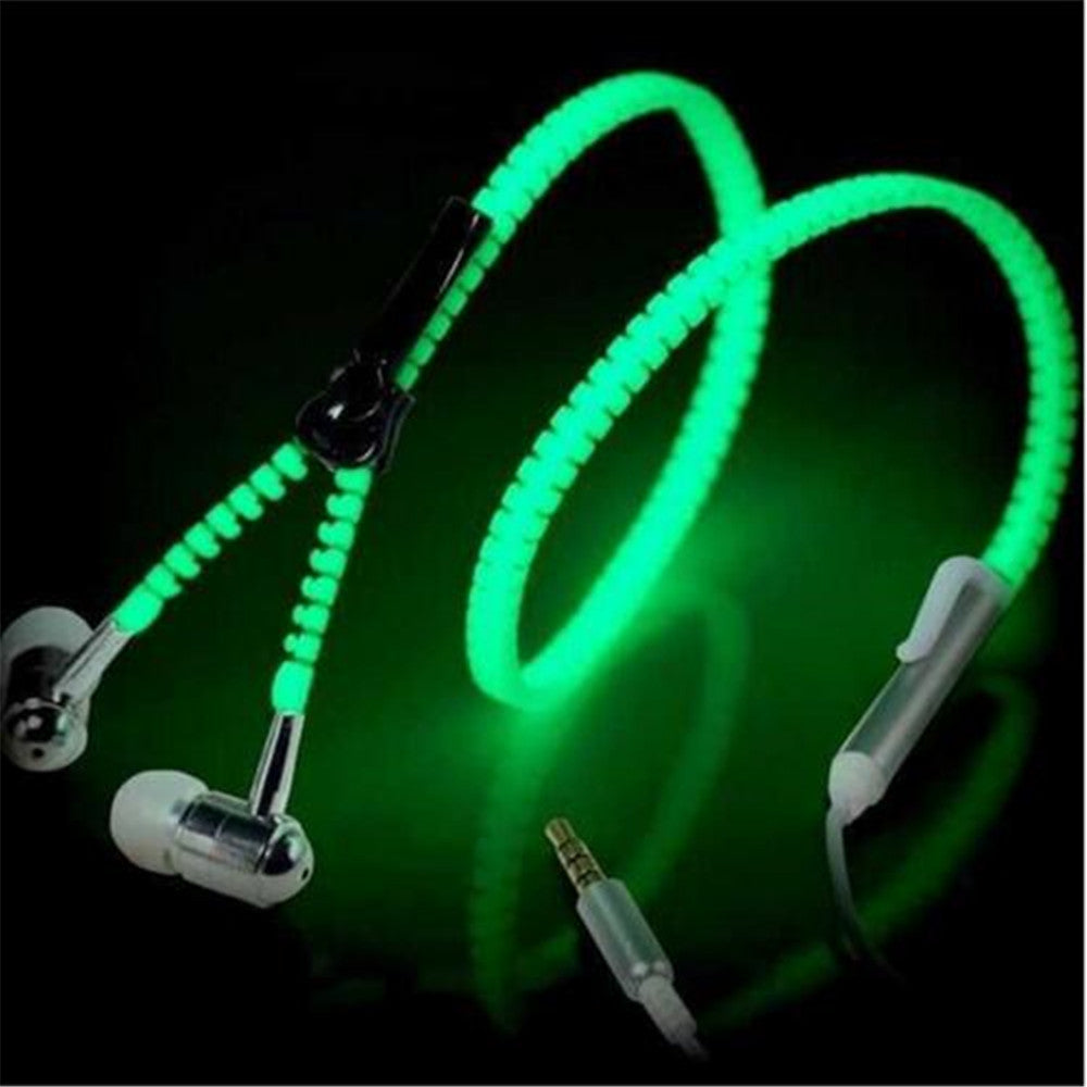 Glow-in-the-Dark Adjustable Zipper MP3 Headphones with Mic