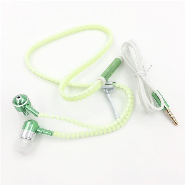 Glow-in-the-Dark Adjustable Zipper MP3 Headphones with Mic