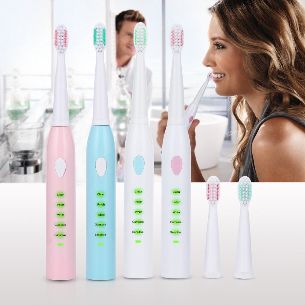 Pro Sonic Electric 5 Mode Timer USB Rechargeable Toothbrush with FREE Four Replacement Heads