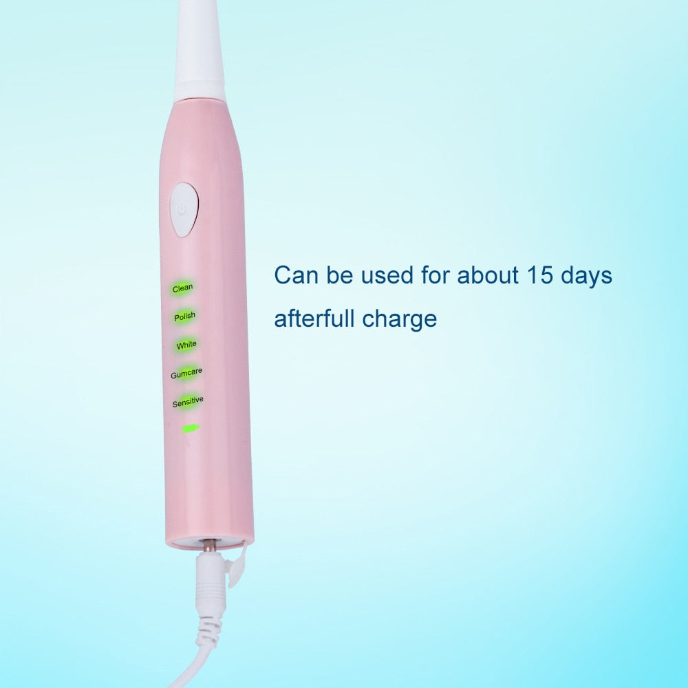 Pro Sonic Electric 5 Mode Timer USB Rechargeable Toothbrush with FREE Four Replacement Heads