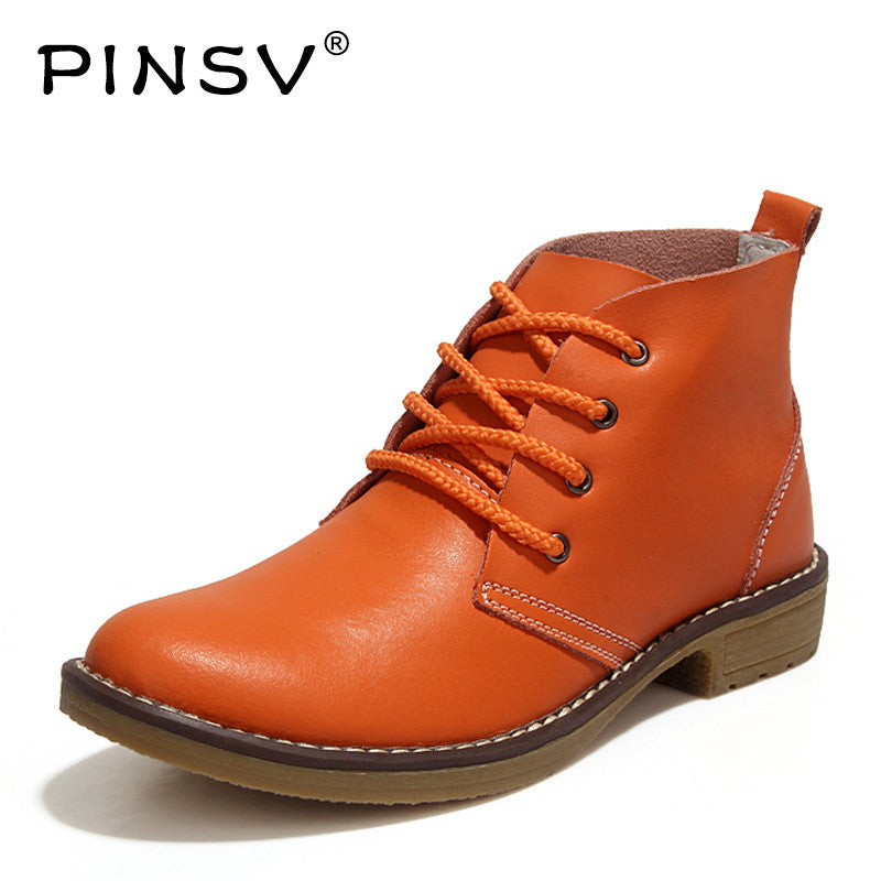 PINSV Autumn Women Boots Genuine Leather Ankle Boots For Women Shoes High Top Cowboy Ladies Boots Zapatos Mujer Bota Size 35-42