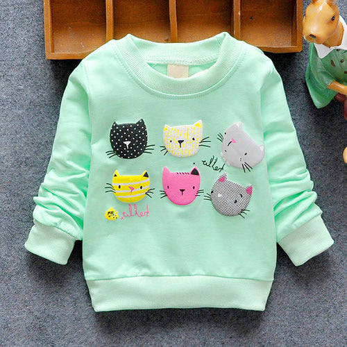 Girls Sweatshirts Winter Spring Autumn Child hoodies 6 Cats long sleeves sweater kids T-shirt clothes