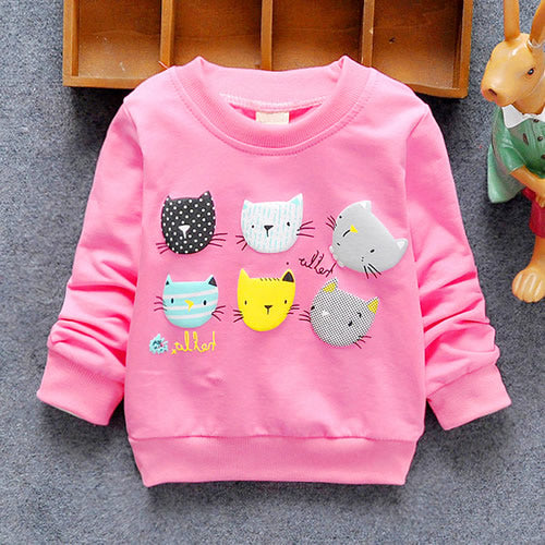 Girls Sweatshirts Winter Spring Autumn Child hoodies 6 Cats long sleeves sweater kids T-shirt clothes