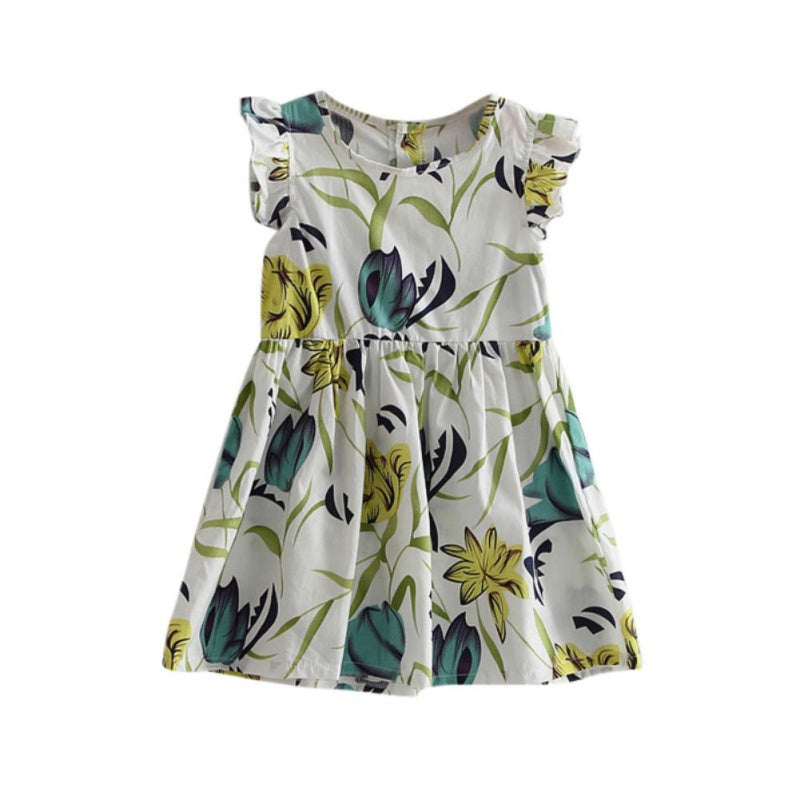 Summer Style Baby Girls Dress O-neck Floral Printed Dresses