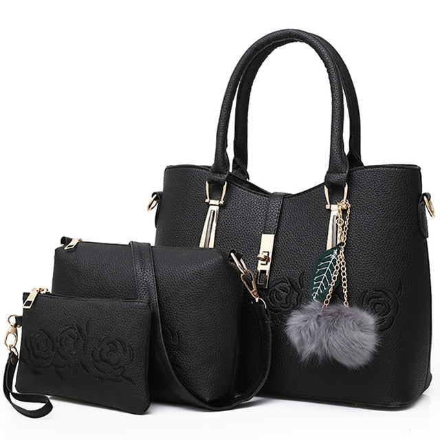 3 Piece: Luxurious Rose Leather Messenger Bag Set