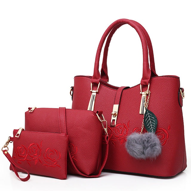 3 Piece: Luxurious Rose Leather Messenger Bag Set