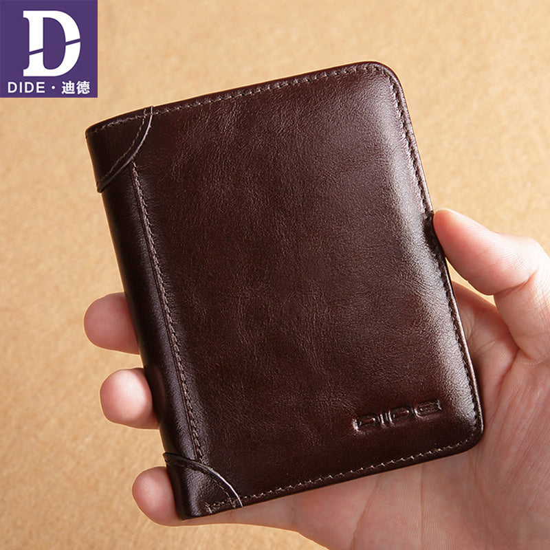 DIDE Luxury Brand Men Wallet 100% Genuine Leather Man Short Wallet Male Wallet Vintage Purse Standard Card Holders Wallets