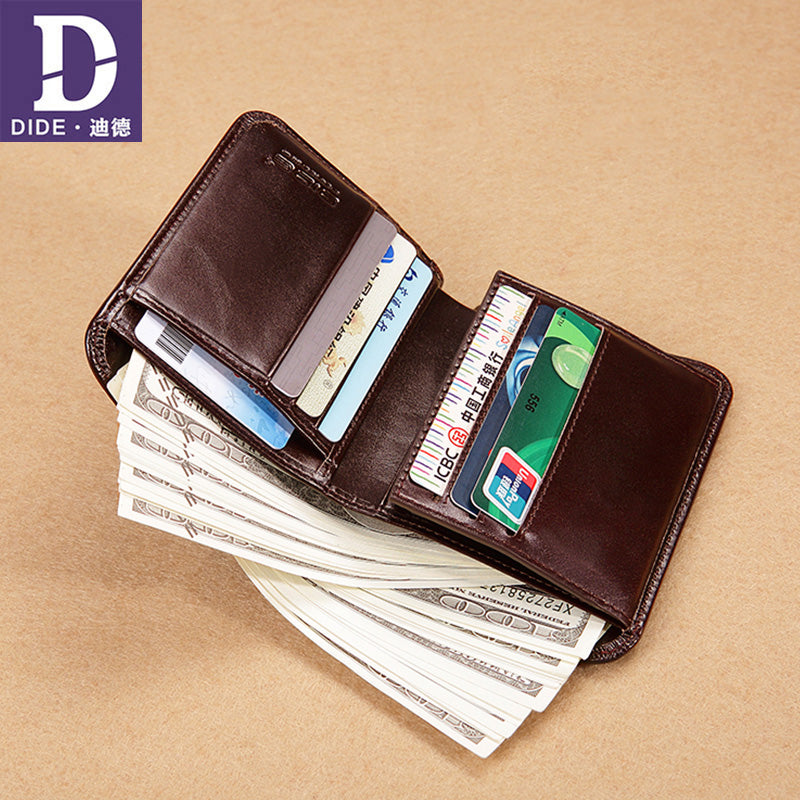 DIDE Luxury Brand Men Wallet 100% Genuine Leather Man Short Wallet Male Wallet Vintage Purse Standard Card Holders Wallets