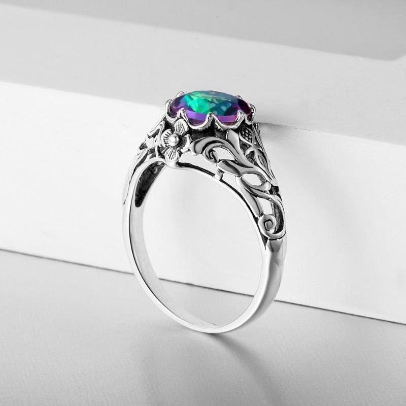 Szjinao Fashion Round Design Silver 925 Jewelry Couple Rings Bachelorette Party Mystic Topaz Silver Rings Female top bague femme