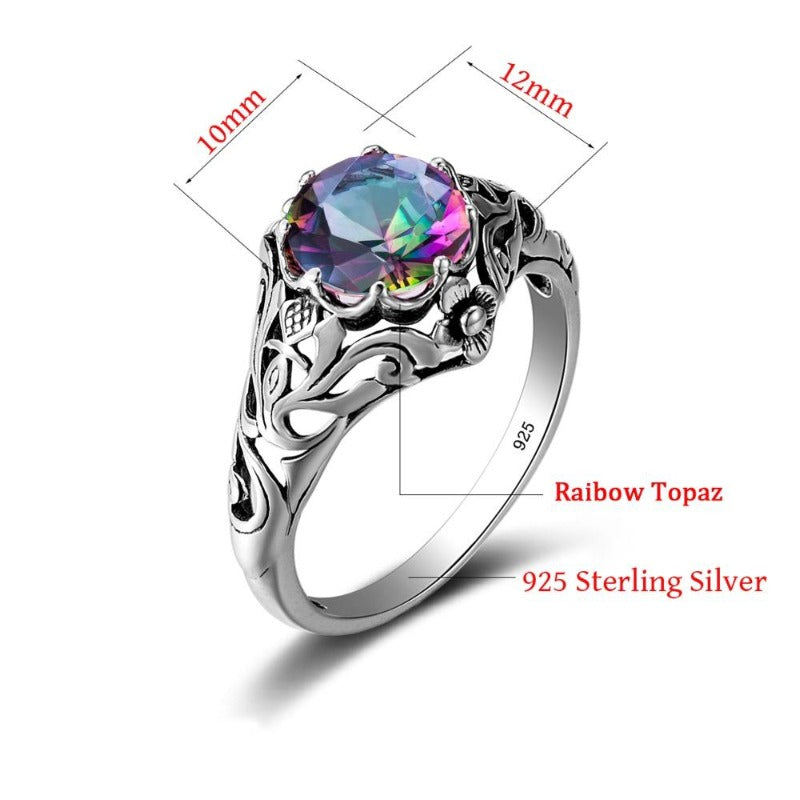 Szjinao Fashion Round Design Silver 925 Jewelry Couple Rings Bachelorette Party Mystic Topaz Silver Rings Female top bague femme