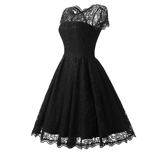 Summer Lace Dress Vintage O Neck Slim   Pin up Rockabilly Vestidos Party Black Lace Dresses