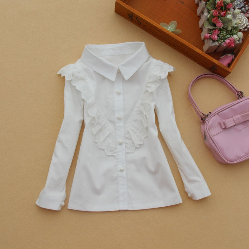 Teenagers White Shirts For Girls Clothing Children School Clothes Long Sleeve Turn-Down Collar Blouses Girls Tops 2 4 8 10 12 14