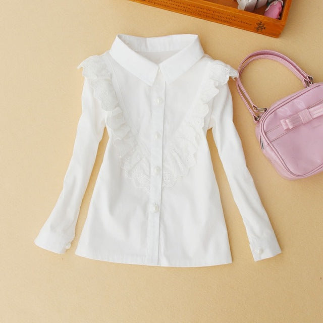 Teenagers White Shirts For Girls Clothing Children School Clothes Long Sleeve Turn-Down Collar Blouses Girls Tops 2 4 8 10 12 14