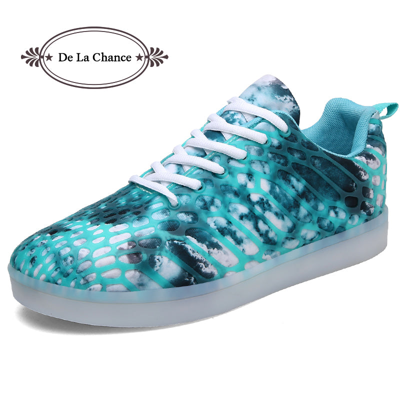 DE LA CHANCE 36-44 Size/ USB Charging Led Men Shoes With Light Up Men Casual Luminous Sneakers Glowing Shoes Blue Plus Size