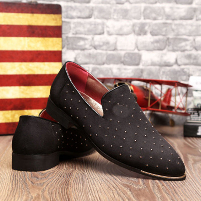 England style Pointe toe rivet shoes Large size Slip On Flats Summer Men Loafers Casual shoes Black Blue 01B