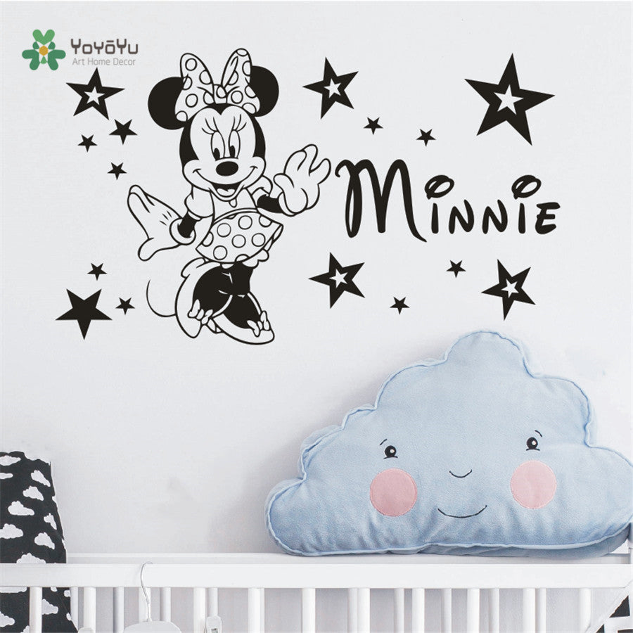Custom Name Girls Minnie Mouse Wall Decal Nursery Kids Name Bedroom Cartoon Wall Decor Sticker Art Vinilos Wallpaper NY-394