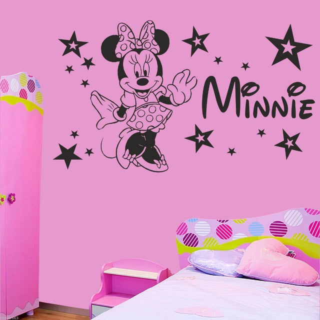 Custom Name Girls Minnie Mouse Wall Decal Nursery Kids Name Bedroom Cartoon Wall Decor Sticker Art Vinilos Wallpaper NY-394