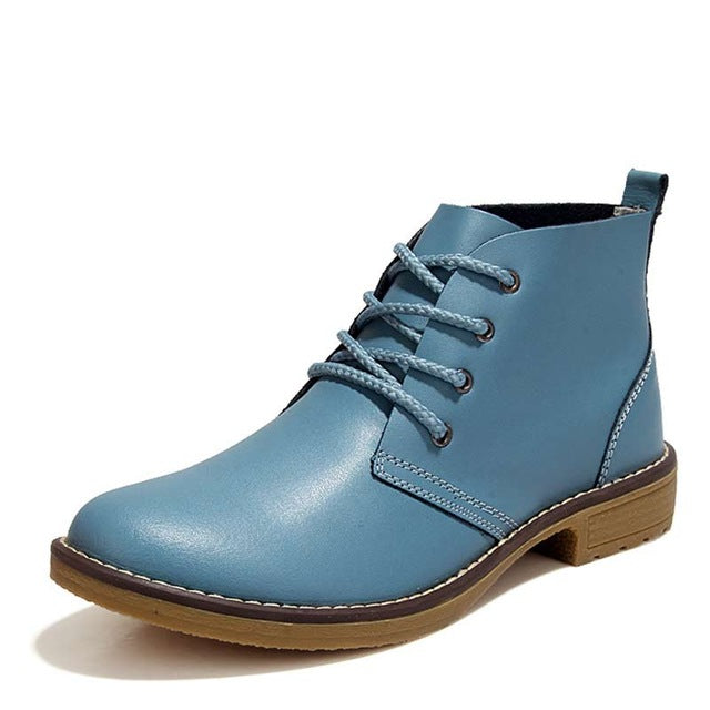 Woman Locomotive Boots Shoes Female Solid Color Vintage Leather Shoes Boot
