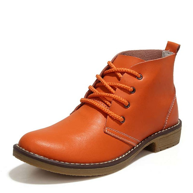 Woman Locomotive Boots Shoes Female Solid Color Vintage Leather Shoes Boot