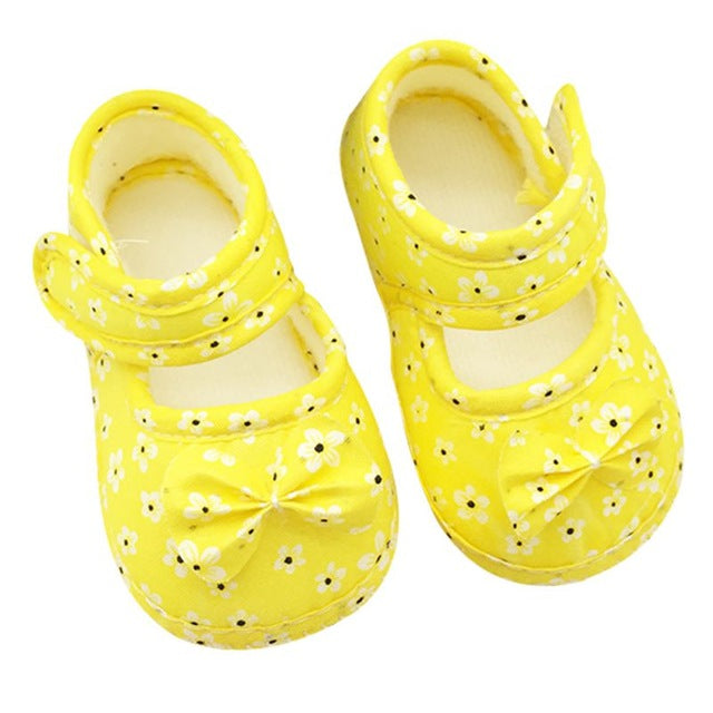 Sweet Baby Girls Princess Bowknots Flower Crib Shoes Prewalkers Casual Shoes