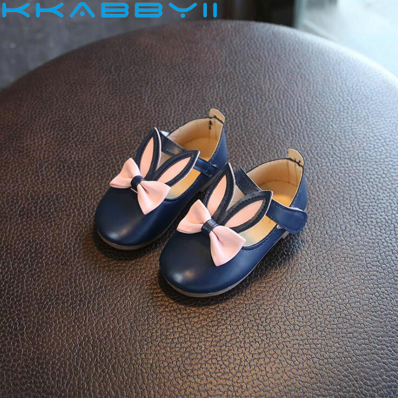 spring and autumn new girl rabbit ears leather shoes cute princess shoes soft bottom non-slip cartoon baby shoes