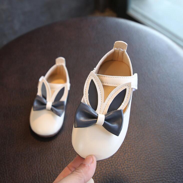 spring and autumn new girl rabbit ears leather shoes cute princess shoes soft bottom non-slip cartoon baby shoes