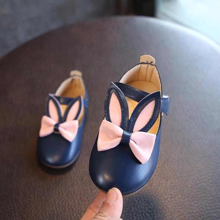 spring and autumn new girl rabbit ears leather shoes cute princess shoes soft bottom non-slip cartoon baby shoes
