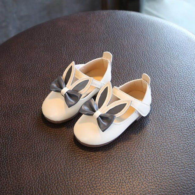 spring and autumn new girl rabbit ears leather shoes cute princess shoes soft bottom non-slip cartoon baby shoes