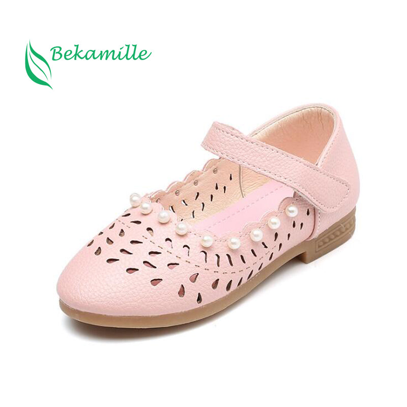 New Girls Shoes leather shoes Cut-outs pearl For Kids Autumn Shoes sweet girls Princess dance shoes sandals