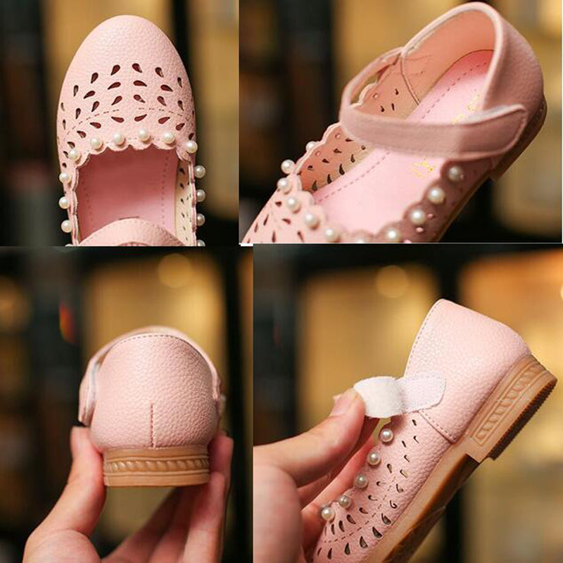 New Girls Shoes leather shoes Cut-outs pearl For Kids Autumn Shoes sweet girls Princess dance shoes sandals