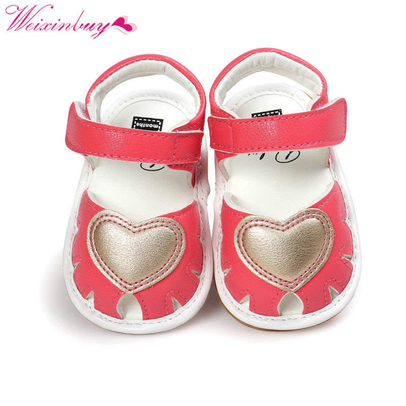 baby Girls sandals Princess Style Kids Cute Heart Pattern sandal Anti-skid PU Leather Breathable Baby Shoes 0-18M