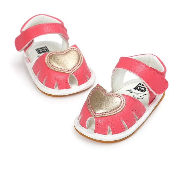 baby Girls sandals Princess Style Kids Cute Heart Pattern sandal Anti-skid PU Leather Breathable Baby Shoes 0-18M