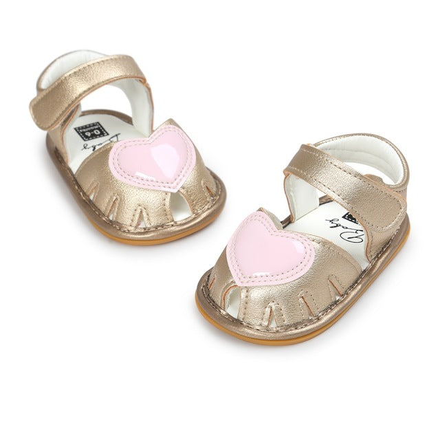 baby Girls sandals Princess Style Kids Cute Heart Pattern sandal Anti-skid PU Leather Breathable Baby Shoes 0-18M