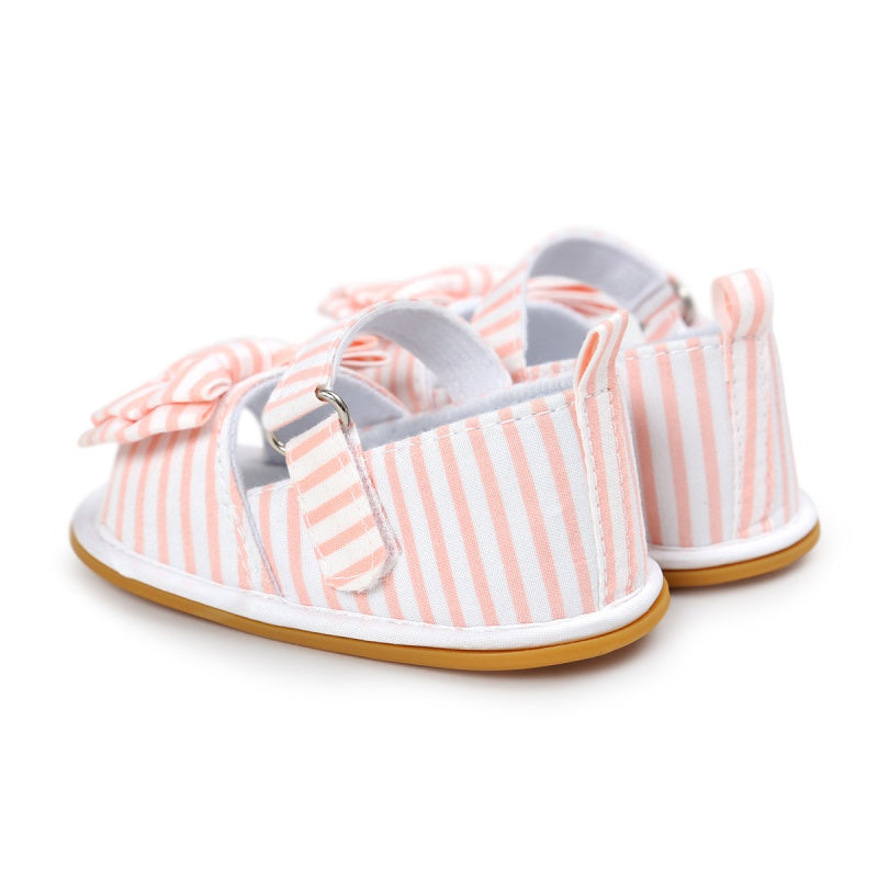 Newborn Baby Girls Bow Anti-slip Cotton Crib Shoes Summer Sandal Prewalker 0-18MH3