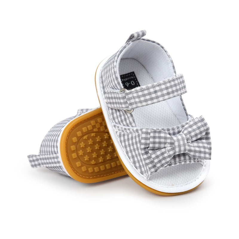 Newborn Baby Girls Bow Anti-slip Cotton Crib Shoes Summer Sandal Prewalker 0-18MH3