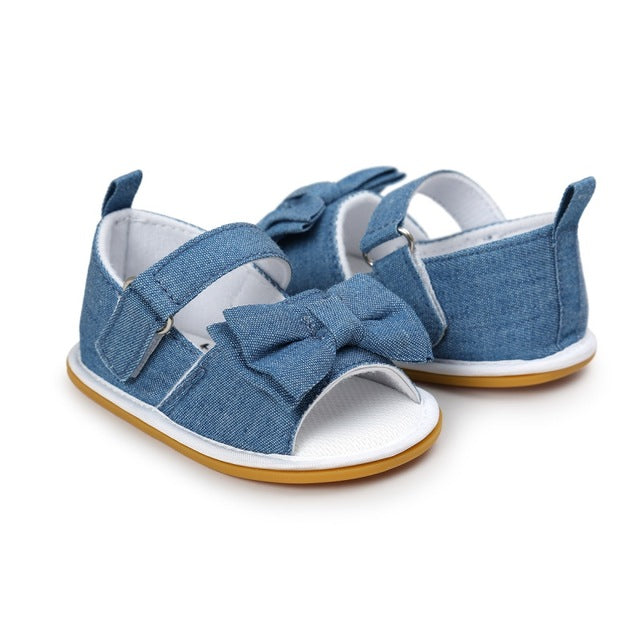 Newborn Baby Girls Bow Anti-slip Cotton Crib Shoes Summer Sandal Prewalker 0-18MH3