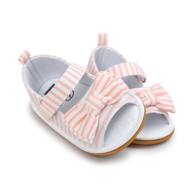 Newborn Baby Girls Bow Anti-slip Cotton Crib Shoes Summer Sandal Prewalker 0-18MH3