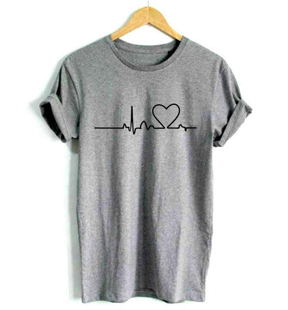 Women's Heartbeat Love Print Cotton T-Shirt