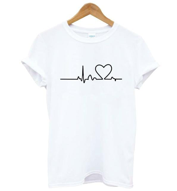 Women's Heartbeat Love Print Cotton T-Shirt